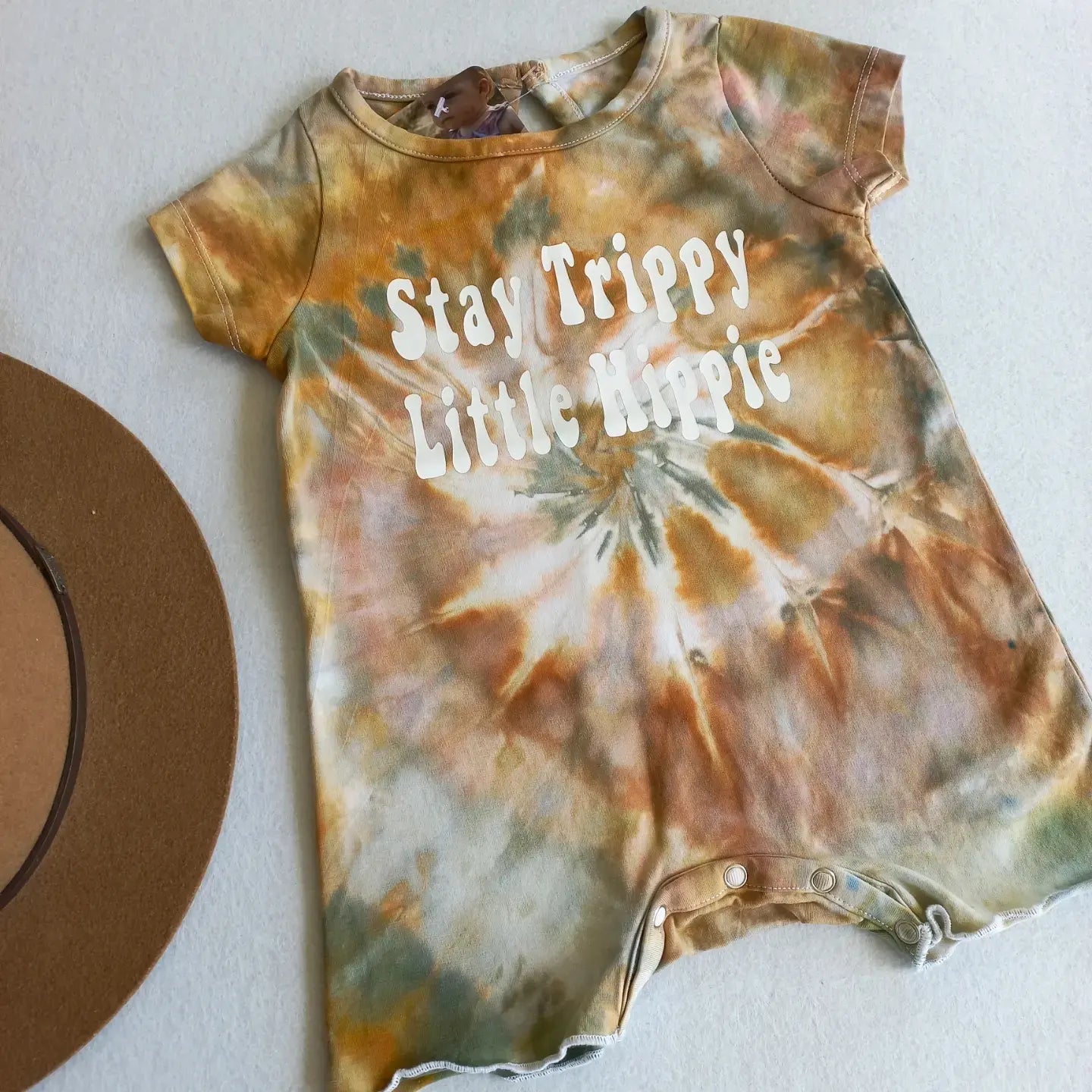 'Stay Trippy Little Hippie' Summer Romper , 0 -3 Months