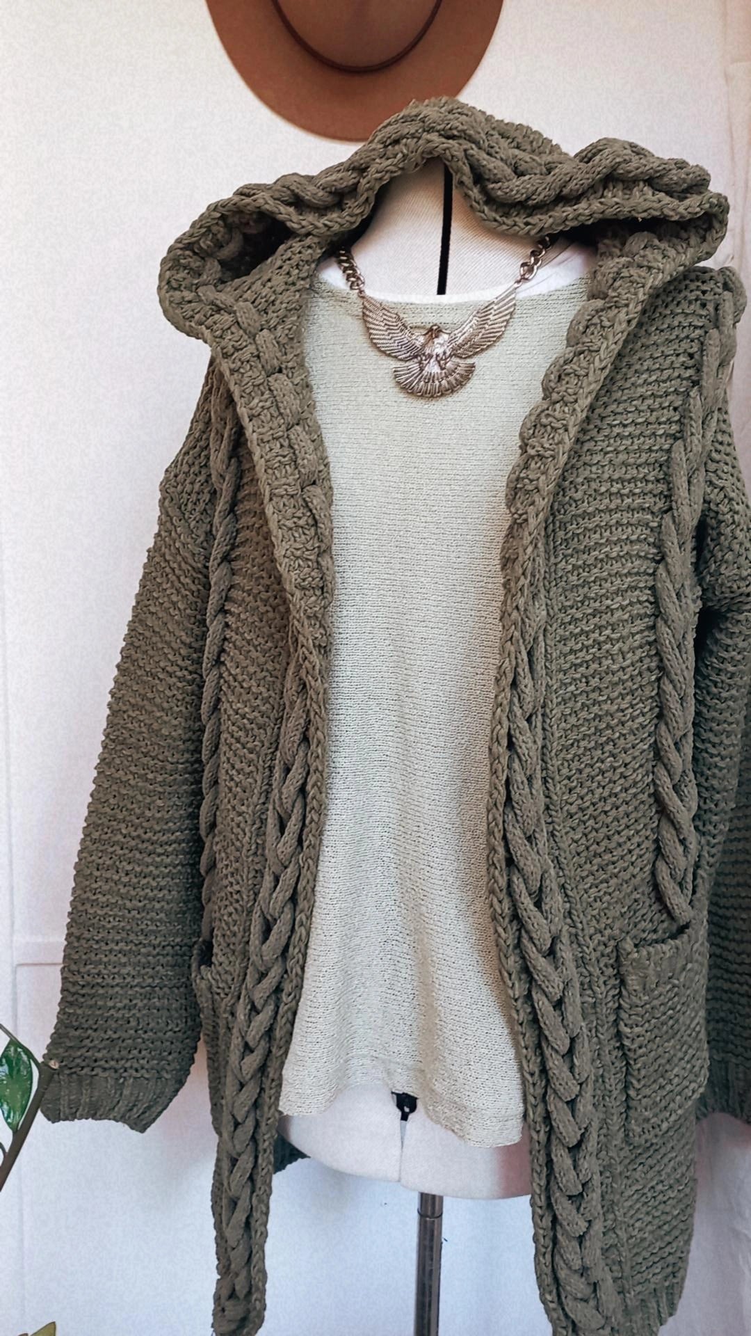 Hooded Cloak - Cable Knit Cardigan