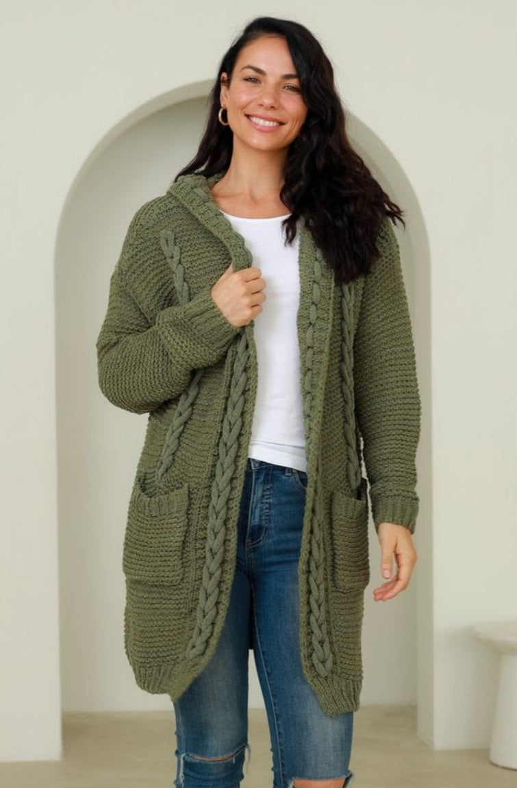 Hooded Cloak - Cable Knit Cardigan